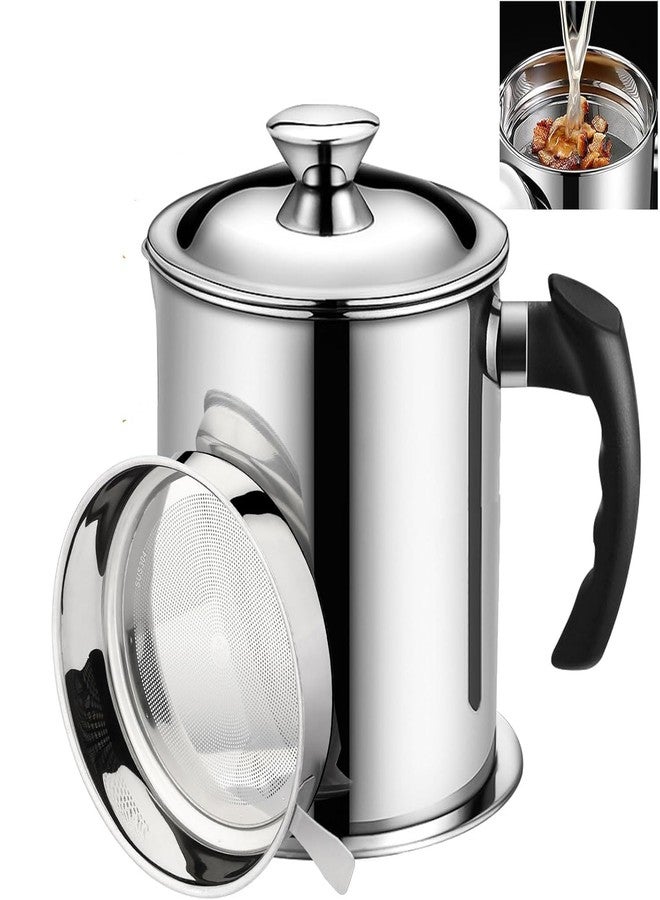 KRUPAVI Grease Container with Strainer,1.4L Stainless Steel Oil Container,Pot Fat Storage with Lid,Oil Strainer Pot Easy Grip Handle Suitable for Storing Frying Oil (14.5 X 13.6 X 14 CM, Silver) - Image 1